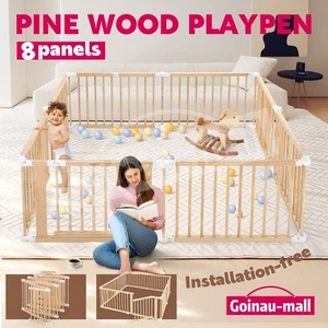 Kidbot Kids Baby Playpen 8 Panel Pet Dog Wooden Safety Gate Fence Foldable Yard - Picture 1 of 10