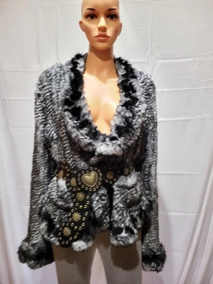 Chaqueta de piel de conejo tejida genuina Cache edición especial talla L Foto 1 de 4