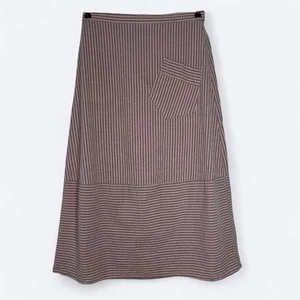 Falda midi de algodón FLAX talla S a rayas rojas parche bolsillo pradera granja - Imagen 1 de 13