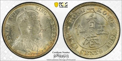 5 centavos HONG KONG 1905-H certificados por China, 1905-H. KM-12 PCGS MS 64 香港 1905-H年 5分 Foto 1 de 3