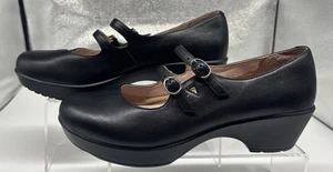 Dansko Black Leather Mary Jane Heels Sz 39 Us 8.5-9 Double Strap Comfort Work - Picture 1 of 12