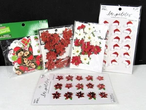 Red Poinsettias Fabric Flowers Craft Lot Approx. 1" Elf Stickers - Picture 1 of 14