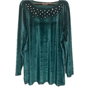 Quacker Factory Damen Samt Tunika Gr. XL grün Schmuck verziert reifer Urlaub - Bild 1 von 5