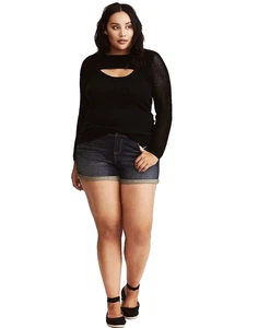 TORRID (4X) PULLOVER VORNE SCHLITZ SCHWARZ PULLI STRETCHSTICH ÄRMEL SPITZAUSSCHNITT - Bild 1 von 3