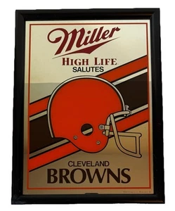 Vintage 90s Cleveland Browns Miller High Life Salutes Mirror Framed 19.5x14.5” - Picture 1 of 7