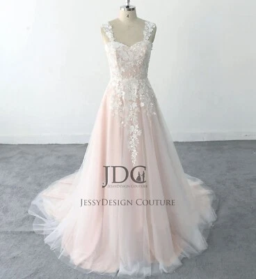 Classic Blush Bridal Gown Lace Wedding Dress Custom made 2-28 Plus Size Straps - Image 1 of 4