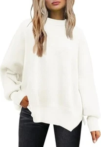 Women's White Oversized Crewneck Batwing Sleeve Pullover Sweater Size Small - Picture 1 of 5