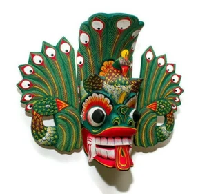 Stunning Handmade Wood Wall Hanging Traditional Peacock Mask 10" Home Décor Gift - Picture 1 of 8