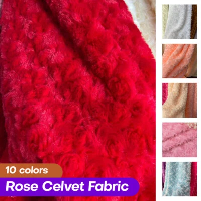 3D Rose Plush Cuddle Fabric Luxury Faux Fur Material Smooth Craft Dress Fabric. - Image 1 of 4