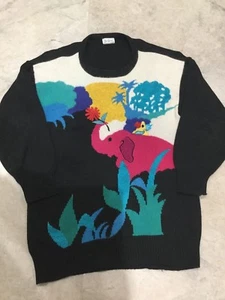 BETTY BARCLAY Oversized Jumper Tropical Elephant Fun Bright Colour 1980s VINTAGE - Picture 1 of 5