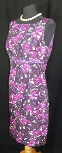 Hobbs Purple Pink Floral 100% Silk Sleeveless Summer Wedding Dress Uk 12 Eu 42 - Picture 1 of 7