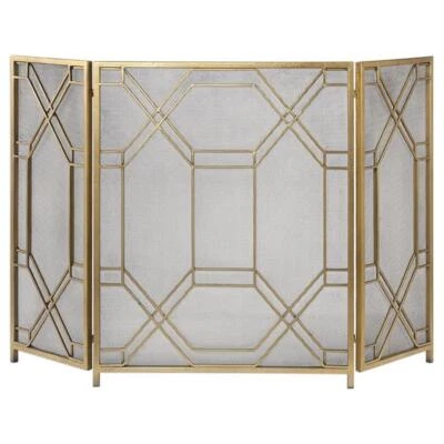 Tela de lareira de metal de transição Uttermost Rosen com acabamento dourado - Imagem 1 de 3