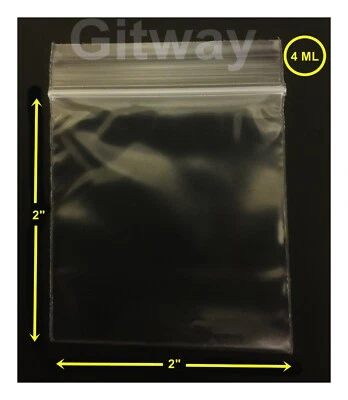 100 2x2" Resealable Zipper Zip Seal Lock Top Clear Plastic Bags FDA 4 ML - Image 1 of 4