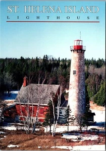 Cartolina Michigan MI Light House Faro dell'isola di Sant'Elena di Mackinac Bridge - Foto 1 di 3