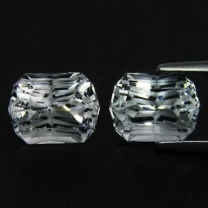 10.29Cts Natural White Topaz 10.5x8mm Emerald Fancy Cut Pair Gemstones Ref-VIDEO - Picture 1 of 6