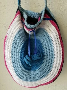 Hand Made Primitive Boho Hippie Crochet Crossbody Shoulder Bag Drawstring - Picture 1 of 11