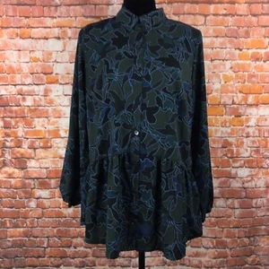 LOGO by Lori Goldstein Top Women’s Sz XS Stretch Woven Button Front Blouse Green - Picture 1 of 10