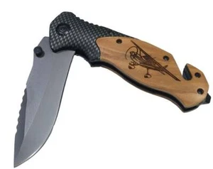 Coltello da taschino pieghevole fatto a mano aereo Cessna inciso 8" lama design personalizzato - Foto 1 di 9