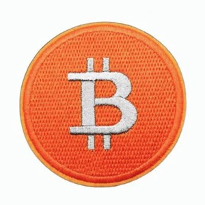 BITCOIN IRON ON PATCH 3" Round Orange with Silver Metallic Thread Embroidered - Picture 1 of 2