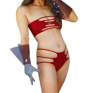 Women's PVC Gloves Gray Transparent Clear Plastic Puff Sleeves Faux Leather - Picture 1 of 11