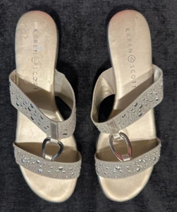 Macy's Karen Scott Women's Silver Eanna Stretch Strap Studded Sandal 9.5 M - Picture 1 of 4