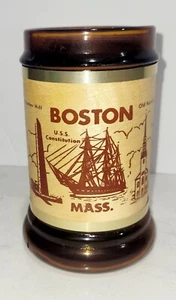 Vintage 70s BOSTON MA Amber Glass & Wood Souvenir/Collector’s Beer Stein Mug EUC - Picture 1 of 5