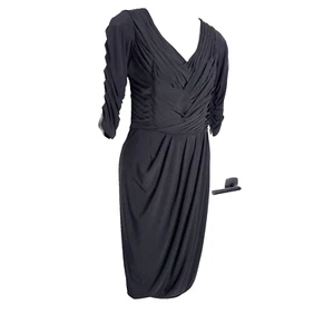 J.Peterman schwarz V-Ausschnitt gerafft drapiert 3/4 Ärmel Kleid gefüttert Gr. 6 - Bild 1 von 10
