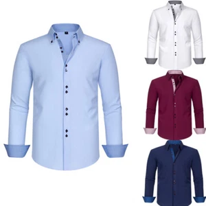 Herren Hemden Formell Business Langarm Elastisch Knopf Freizeithemden Tops - Bild 1 von 15