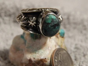Bisbee Turquoise Ladies Sterling Silver Ring Navajo Robert Shakey Size 4 1/4 - Picture 1 of 8