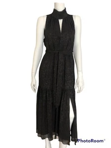 Diane Von Furstenberg DVF Ambrose Dress NWT Sz 14 Black Gold Lurex Detailing - Picture 1 of 12