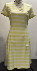 BOSS Hugo Boss Hekata Dress Striped Yellow Lined Short Sleeve Fit & Flare Sz 4 - Picture 1 of 10
