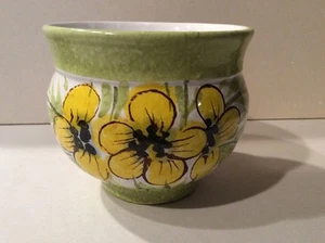 Large Pottery Bowl Yellow Flowers Marked Italy Beautiful Collectilble - Picture 1 of 4
