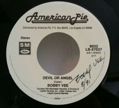 Eddie Cochran & Bobby Vee  DEVIL OR ANGEL / C'MON EVERYBODY (SIGNED 45)#9032 - Image 1 of 4