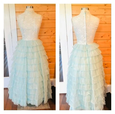 Vintage 1960s prom dress party dress cupcake ruffles tulle B34 - Image 1 of 4