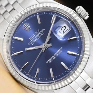 ROLEX MENS DATEJUST BLUE DIAL FLUTED BEZEL 18K WHITE GOLD STAINLESS STEEL WATCH - Picture 1 of 9