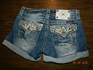 Women's Miss Me Signature Shorts - Size 27  Embellished leather rhinestone trim - Picture 1 of 3