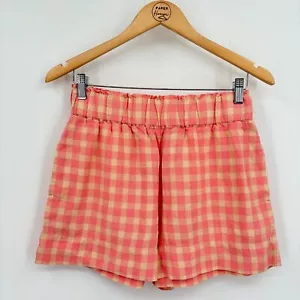 Lou & Grey Pink Gingham Linen Pull On Shorts, Petite Small, - Picture 1 of 8