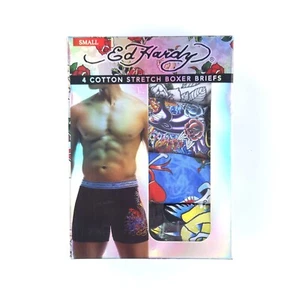 ED HARDY Men's S 28- 30 4 Pack Cotton Stretch Graphic Boxer Briefs NEW - Picture 1 of 6