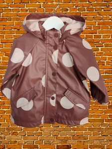 GIRLS ZARA COAT AGE 9-12 MONTHS BROWN SPOT WATERPROOF RAIN MAC JACKET HOOD 80CM - Picture 1 of 3