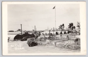 Agana Guam Quonset Huts Jeep RPPC 1947 USS Breckinridge Navy Real Photo - Picture 1 of 2