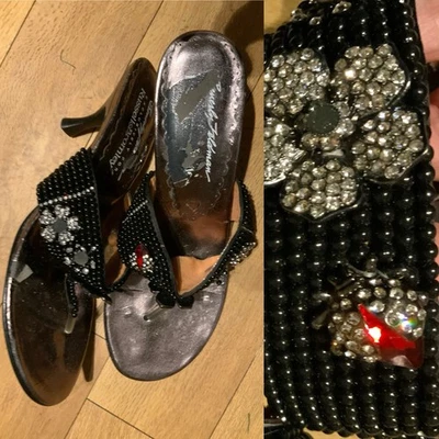 RUSSELL BROMLEY BEVERLY FELDMAN BUG DIAMANTE LEATHER SANDALS HEELS 39 40 Worn - Image 1 of 4