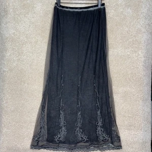 SUPERSTAR Black Embroidered Maxi Skirt Size Medium Dark Fairy Goth Whimsigoth - Picture 1 of 11