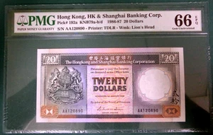 PMG 66EPQ-Hong Kong 1986 $20 'AA' Prefix GEM UNC Scarce - No Post Israel - Picture 1 of 2