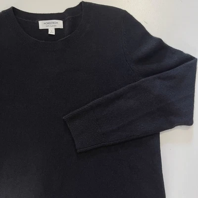 Nordstrom 100% Cashmere Crew Neck Sweater Womens Large Black luxury preppy 2024 - Image 1 of 4
