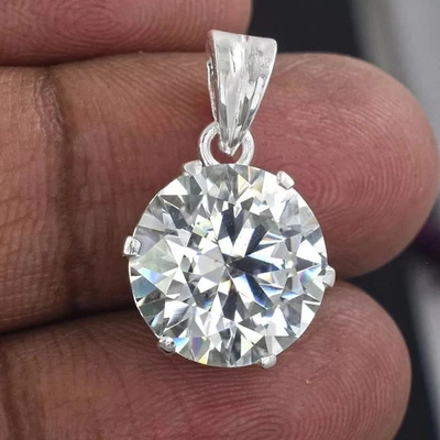 РЕДКИЙ сертифицированный белый обработанный кулон-солитер с бриллиантом 5,50 карата серебро 925 пробы - Изображение 1 из 4