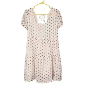 Jessica Simpson Cream & Pink Polkadot Puff Sleeve Tiered Mini Dress Large - Picture 1 of 9