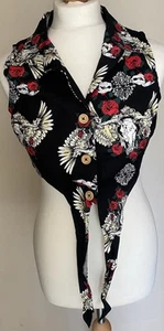 Camisa Top Hell Bunny Vixen Negra Corbata Tennessee Calavera Rosas Gótico Punk Talla M - Imagen 1 de 6