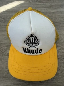 Sombrero de camionero Rhude, logotipo de pala, gorra amarilla y blanca, cierre a presión tarjetas negras Neiman - Imagen 1 de 5