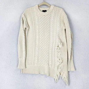 J Crew Pullover Damen XS Creme Grobstrick Zopfmuster Fransen Fischer Wollmischung - Bild 1 von 11