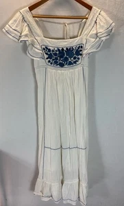 M.a.b.e "Alberta" Dress Embroidered Flutter Sleeve Boho Blue White size XS - Picture 1 of 10